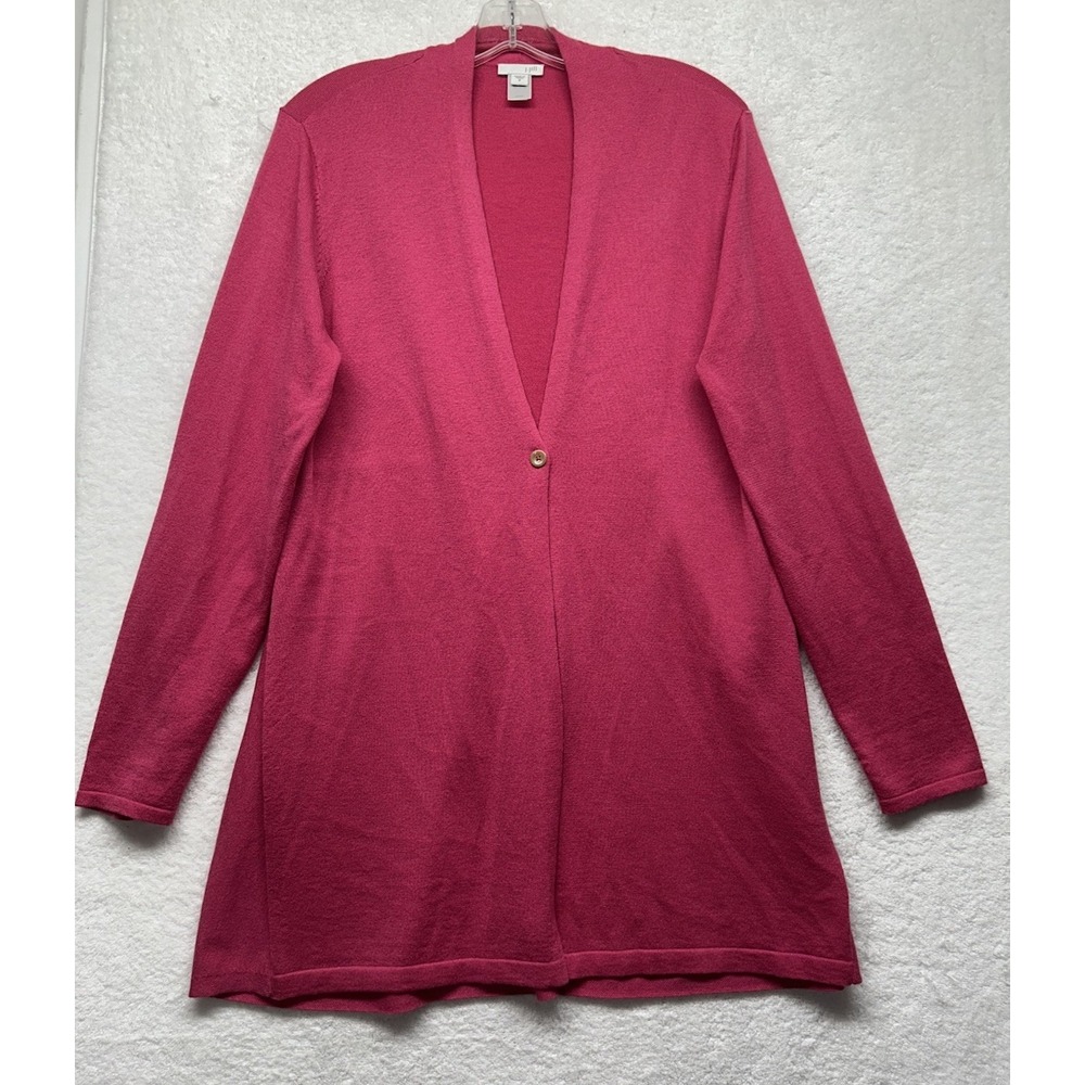 J. Jill Womens Size M Pink Red Long Sleeve Wool Blend Cardigan Sweater (T4)